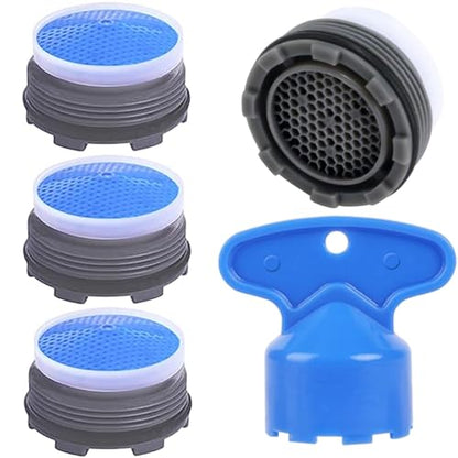 4PCS Faucet Aerator and 1PCS Faucet Aerator Key, 21.5mm Water Saving Flow Restrictor Set Replacement Parts for Kitchen High Speed Bathroom Sink Aerator (1.8GPM)