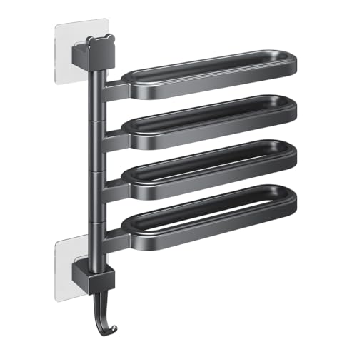 Bath Double Towel Bars, Portable Arms Swivel Towel Rack Wall Mounted Towel Holder for Bathroom Kitchen - color: Elegant Black - Four-pole