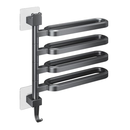 Bath Double Towel Bars, Portable Arms Swivel Towel Rack Wall Mounted Towel Holder for Bathroom Kitchen - color: Elegant Black - Four-pole