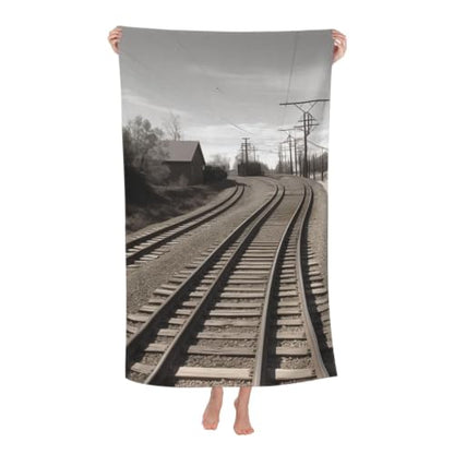 Train Track Bath Towel Super Absorbent Beach Towels Microfiber Bathroom Towel 32 x 52 Inch - color: Train Track