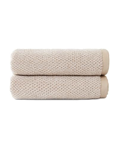Cozy Earth Nantucket 60% Cotton 40% Viscose from Bamboo Hand Towel | 600 GSM Plush and Fast-Drying with Rice Weave Pattern, 2 Pack 20" x 30" Luxury Hand Towel, Sand - color: Heathered Sand, size: Hand Towel