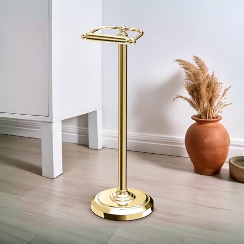 Home Accents Toilet Paper Holder Stand, Brass Finish, Freestanding Bathroom Floor Stand, Weighted Base, 22 Inch - color: Polished Brass