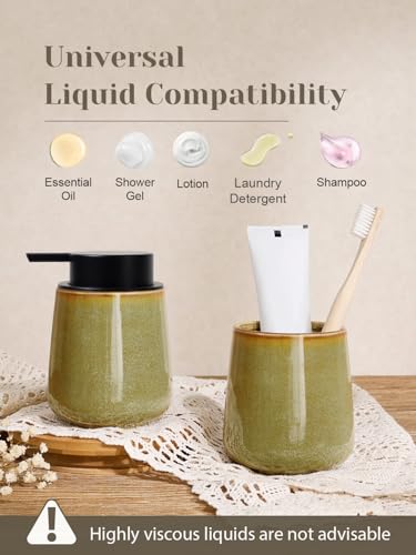 INGOFIN Ceramic Lotion Dispenser - 12 oz Refillable Hand Soap Dispenser Bathroom, Modern Liquid Soap Dispenser with Pump, Dish Dispenser for Kitchen,Kiln-Glazed Earthy Yellow-Brown - color: Yellow Brown