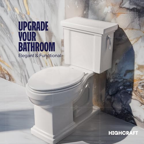 Highcraft W4TSWE Elongated Molded Wood Toilet Seat Slow Close ? Easy Remove ? Adjustable Hinge, White - color: White