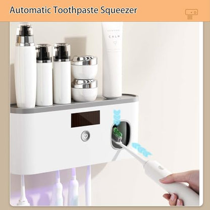 Toothbrush Holders for Bathrooms, Toothbrush Sanitizer Holder for Kids and Adult, Electric Toothbrush Holders Wall Mounted with Toothpaste Dispenser