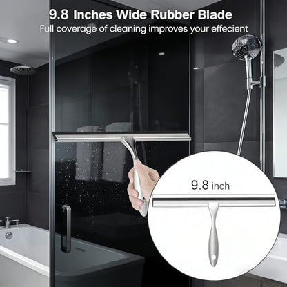 Stainless Steel Squeegee for Streak-Free Cleaning – Perfect for Shower Doors, Bathroom Tiles, Windows & Auto Glass (Silver) - color: Silver