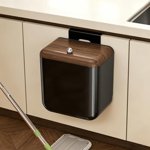 Large 3.2 Gallon Compost Bin, Under Sink Trash Can with Lid, Hanging Waste Cabinet for Office Kitchen Cupboard Bathroom Bedroom, Black - color: Black