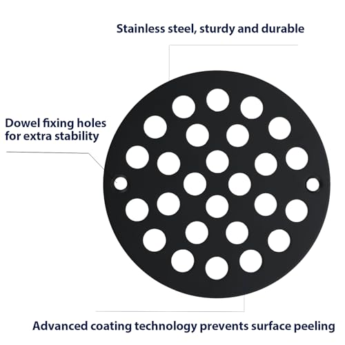 4 Inch Shower Drain Cover,Round Screw-in Floor Drain Cover,Easy-to-Install Replacement Cover Black - color: Black, size: 4 inch