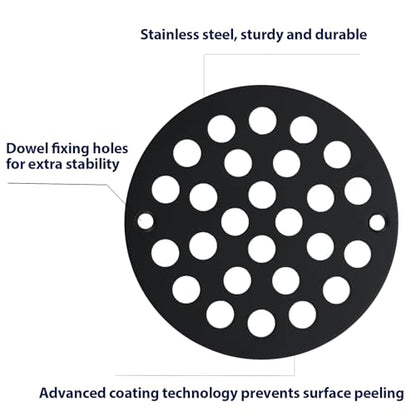 4 Inch Shower Drain Cover,Round Screw-in Floor Drain Cover,Easy-to-Install Replacement Cover Black - color: Black, size: 4 inch