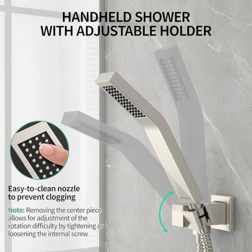 SR SUN RISE Brass 10 Inches Ceiling Mounted Shower System Brushed Nickel Bathroom Luxury Rain Mixer Shower Combo Set Ceiling Install Rainfall Shower Head System - color: Brushed Nickel, style: 10 inch