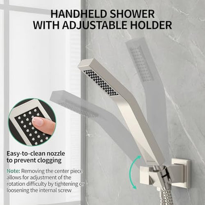 SR SUN RISE Brass 10 Inches Ceiling Mounted Shower System Brushed Nickel Bathroom Luxury Rain Mixer Shower Combo Set Ceiling Install Rainfall Shower Head System - color: Brushed Nickel, style: 10 inch