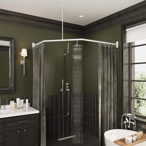 Naiture L Shape Shower Curtain Rod, 18-1/2" X 26" X 30-1/2", Matte White | Aluminum, Includes 36" Ceiling Support & Hardware, Cut to Fit, Permanent Mount, Counterpart Wall Size 48" x 36" - color: Matte White, size: 18-1/2" X 26" X 30-1/2"