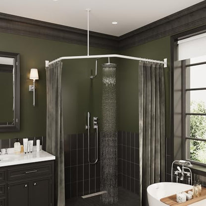 Naiture L Shape Shower Curtain Rod, 18-1/2" X 26" X 30-1/2", Matte White | Aluminum, Includes 36" Ceiling Support & Hardware, Cut to Fit, Permanent Mount, Counterpart Wall Size 48" x 36" - color: Matte White, size: 18-1/2" X 26" X 30-1/2"