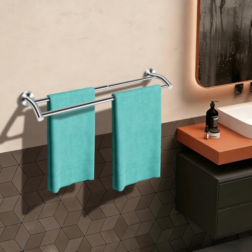 MGahyi Silver Telescopic Double Towel Bar Wall Mount 14.5-24.8Inch | Rustproof Towel Rack with Widened Spacing, Scratch-resistant & Durable for Bathroom Kitchen RV - color: Silver