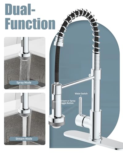 Kitchen Faucet with LED Light, Chrome Faucet with Soap Dispenser, Faucet for Kitchen Sink, Single Handle Stainless Steel Kitchen Sink Faucets with Pull Down Sprayer, Camper Farmhouse RV - color: E-Chrome Polished, style: Rustic