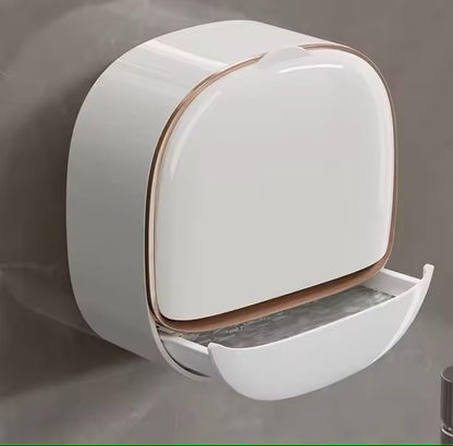 Modern Wall-Mounted Soap Holder White with Rose Gold Trim, Plastic Construction, Bathroom Drainage Design. (Locking Adhesive Strip Included)