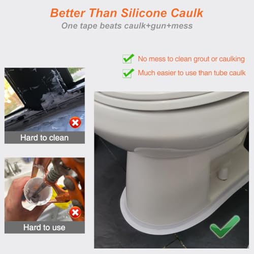 White Caulk Tape Waterproof Self Adhesive, Toilet & Bathtub Sealant Strip, Peel & Stick Caulking Tape for Floor Tile Corner Trim & Shower, Bathroom Accessories, Better Than Silicone Caulk - style: White-1.5IN-10.5FT