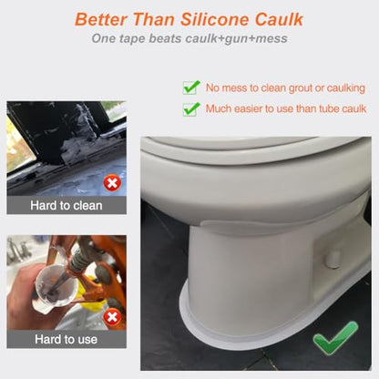 White Caulk Tape Waterproof Self Adhesive, Toilet & Bathtub Sealant Strip, Peel & Stick Caulking Tape for Floor Tile Corner Trim & Shower, Bathroom Accessories, Better Than Silicone Caulk - style: White-1.5IN-10.5FT