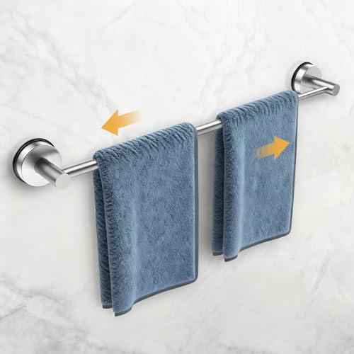 14.6inch~24inch Towel Racks for Bathroom,Adjustable Suction Cup Towel Bar for Bathroom Wall,Stainless Steel Bath Towel Holder for Shower(Brushed Silver) - color: Silver