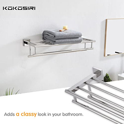KOKOSIRI Bath Towel Rail Bathroom Towel Rack Towel Holder 24 Inch Towel Shelf with Double Towel Bars Wall Mounted SUS 304 Stainless Steel, Polished Chrome, B6005CH-L24 - color: Polished Chrome, size: 24 Inch