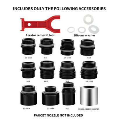 12 Pull Down Kitchen Faucet Head Adapter Kit, Includes 12 Thread Size Connectors, Faucet Hose Adapter Set, ABS Material, Faucet Nozzle Not Included - color: Adapter-Chrome