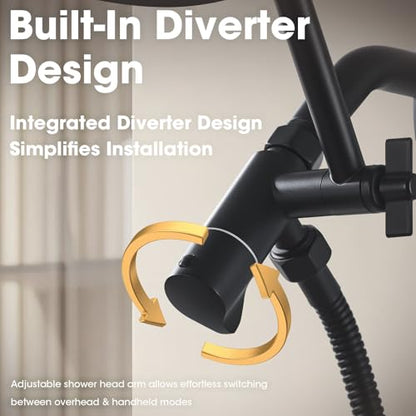 TRUSTMI Shower Arm Diverter, 10 Inch Adjustable Height Shower Head Extension Arm, Matte Black - color: Black