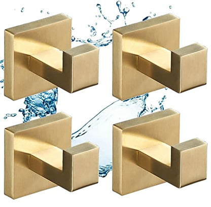 SHUNLI Brushed Gold Towel Hooks for Bathroom, 4 PCS Wall Hook Coat Robe Hook Towel Holder, Heavy Duty Bath Hook Modern Square, SUS304 Stainless Steel - color: Brushed Gold