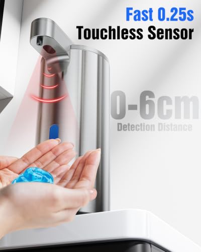 Fantictas Automatic Soap Dispenser Touchless, Stainless Steel 11.5 oz | Touchless Soap Dispenser for Hand or Dish Soap, USB-C Rechargeable with 3 Adjustable Levels, for Kitchen Sink and Bathroom - color: Stainless Steel, style: Gel