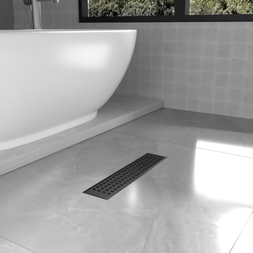 12 Inch Linear Shower Drain - Matte Black, with Removable Grate | AISI 304 Stainless Steel Shower Drain, Long Rectangle Shower Floor Drain with Adjustable Feet, Fits Bathroom & Balcony etc - color: Matte Black, size: 12 in
