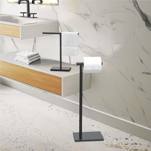 Gatco 1431MX Modern Square Base Toilet Paper Holder Stand, Matte Black, 22.25"H - color: Matte Black, 22.25"h