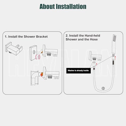 Heyalan Hand-held Shower Head Set-SUS304 Handheld Shower,Matte Black | SUS304 stainless steel wand, curved-style design, single rain spray, 59-inch long hose and standard 1/2-inch connection - color: Matte Black, style: Curved Style