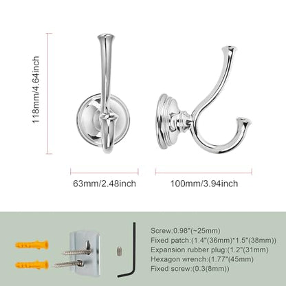 TUNNY Towel Hook Bathroom-2 Pack Polished Nickel(PVD-Nickel) Double Robe/Towel Hook Wall Mounted Hook for Bathroom Bedroom Kitchen - color: PVD-Nickel