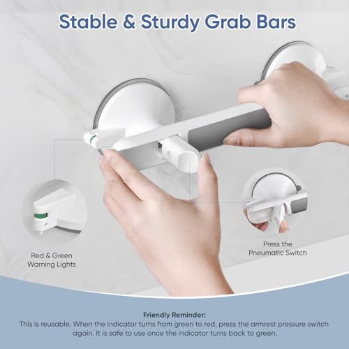 Grab Bars for Bathtubs and Showers, 2-PCS | With Indicator, Suction Cup Shower Handle, Surface Safety Grip, Strip Locking Latches Removable - color: 2-PCS