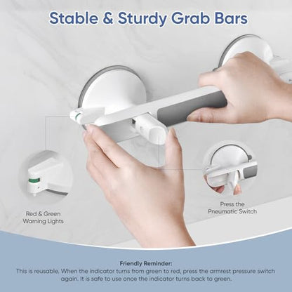 Grab Bars for Bathtubs and Showers, 2-PCS | With Indicator, Suction Cup Shower Handle, Surface Safety Grip, Strip Locking Latches Removable - color: 2-PCS