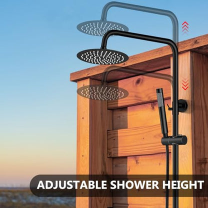 Outdoor Shower Kit, 8-Inch Rain Head and Handheld, Matte Black | Dual-Function Outdoor Shower Kit With An 8-Inch Rain Head, Handheld Spray, Adjustable Slide Bar And Single-Handle Control - color: Black