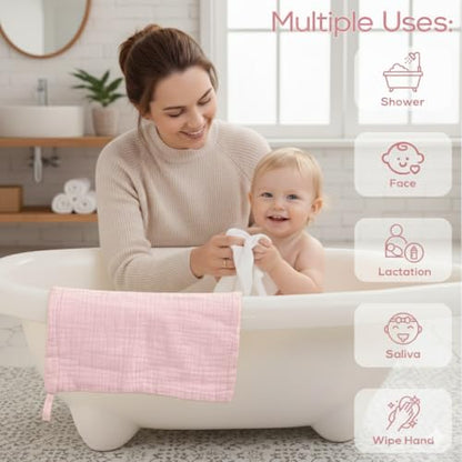 Muslin Baby Washcloths for Newborns, Pack of 8, 11"x11", Super Soft Cotton, Absorbent and Gentle, Baby Cotton Wipes, Baby wash Cloths - color: Pink and Fish