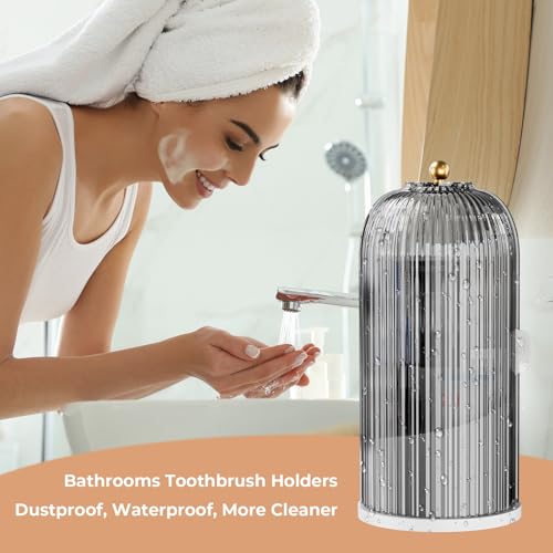 Toothbrush Holders with Sliding Lid for Bathroom Counter Organizer, Tooth Brush Toothpaste Holder for Bathroom Vanity Makeup Brushes Holder -Grey - color: Grey
