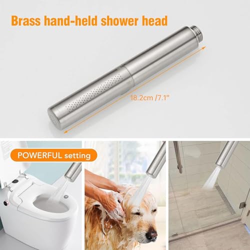 Handheld Shower Head Show Spray Shower Wand Hand Shower Brushed Nickel | High Pressure Showerhead, Hand Held, Brass Shower Head, Wall Mounted, 60 In Stainless Steel Shower Hose - color: Nickel