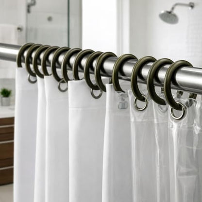 12 Piece Plastic Basic Locking Round Hook Easy Gliding Shower Curtain Rings Fits All Standard Size Shower Rods (Dark Olive Green) - color: Dark Olive Green