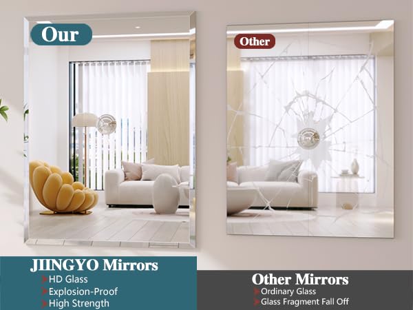 Frameless Bathroom Mirror, 28"x40" Beveled Bathroom Vanity Mirror | 15mm beveled edge, frameless, 5mm HD glass, anti-rust, french cleat, horizontally or vertically, for bathroom/bedroom - size: 28"L x 40"W