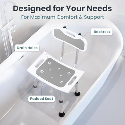 Pelegon Shower Chair for Inside Shower, Shower Bench with Back, Adjustable 15-19 in Height, Non-Slip Feet, Rust-Resistant Aluminum Bath Seat for Elderly and Disabled, 300 lb Capacity - Grey - color: Grey