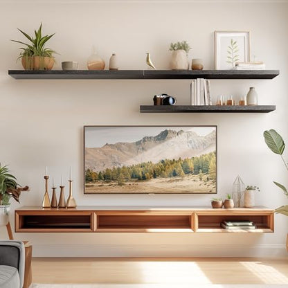 AMADA HOMEFURNISHING Floating Shelves Wall Mounted, 32 x 7 Inch Wall Shelves for Bathroom, Bedroom, Living Room, Black Shelves Set of 2 - color: Black, size: 32 inches