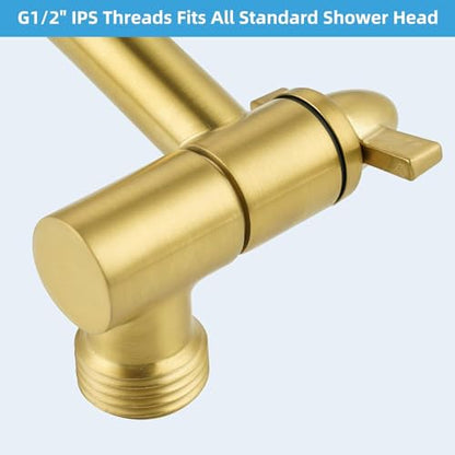 Hibbent All Metal 16'' Shower Head Extension Arm, Brushed Brass | Solid Brass Adjustable Shower Arm with Lock Joint, Flexible Height & Angle, Universal Connection Shower Head Extender - color: Brushed Brass, size: 16 Inch