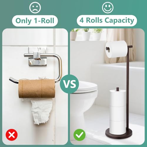 Free Standing Toilet Paper Holder Stand, Oil Rubbed Bronze Toilet Paper Holder with Storage for Jumbo Mega, Housen Solutions