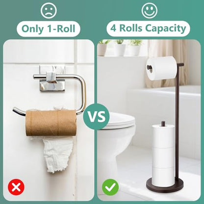 Free Standing Toilet Paper Holder Stand, Oil Rubbed Bronze Toilet Paper Holder with Storage for Jumbo Mega, Housen Solutions