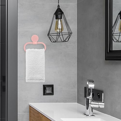 GALPADA Self-Adhesive No Drilling Towel Holder Ring for Bathroom Kitchen Abs Wall-Mounted Hand Towel Rack Easy Peel and Stick Installation Pink Design and More