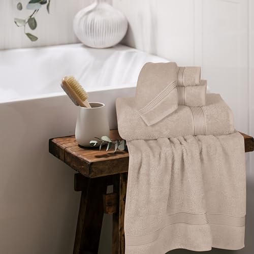 Ultra Soft 6 Pack Cotton Towel Set, Contains 2 Bath Towels 28x55 inch, 2 Hand Towels 16x24 inch & 2 Wash Coths 12x12 inch, Ideal Everyday use, Compact & Lightweight - Tan - color: Tan
