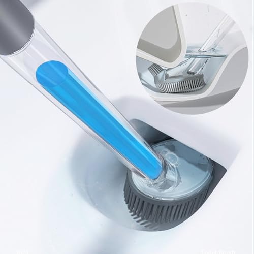 Silicone Toilet Bowl Brush and Holder Set, Bathroom Toilet Bowl Cleaner Brush, refillable Toilet Brush with soap Dispenser
