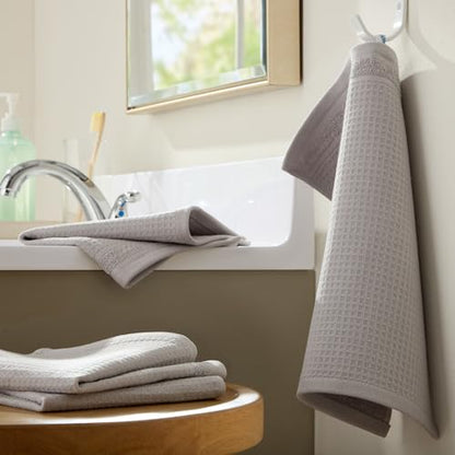 TOWN & COUNTRY BASICS 4-Piece Waffle Woven Terry Stripe Washcloth Set, 13x13-Inch, 100% Cotton, Quick Dry, Gray - color: Light Grey