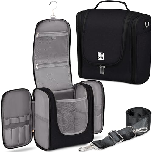 Extra Large Hanging Travel Toiletry Bag for Women and Men, Makeup Bag - color: (X-Large) Sapphire Black - Gray Interior